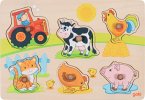 Goki 57309 - Steckpuzzle Auf dem Bauernhof, 6-teilig, Holz