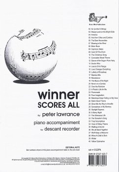Cover Winner Scores All for Descant Recorder -Piano Acc. Piano Accompaniment Buch