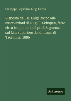 Cover Risposta del Dr. Luigi Cocco alle osservazioni di Luigi F. Schopen, fatte circa le opinioni del prof. Seguenza sul Lias superiore dei dintorni di Taormina, 1886
