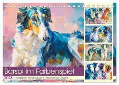 Cover Barsoi im Farbenspiel. Elegante Windhunde in moderner Öloptik (Tischkalender 2026 DIN A5 quer), CALVENDO Monatskalender