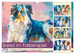 Cover Barsoi im Farbenspiel. Elegante Windhunde in moderner Öloptik (Wandkalender 2026 DIN A3 quer), CALVENDO Monatskalender