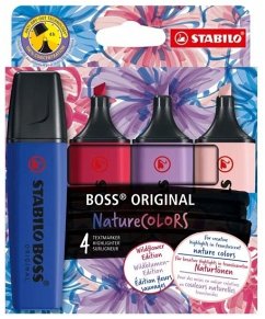 Cover STABILO Textmarker - BOSS ORIGINAL NatureCOLORS Wildflower, 4er Set, rouge, ultramarinblau, grauviolett, burgunderrot