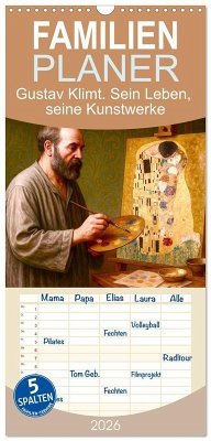 Cover Familienplaner 2026 - Gustav Klimt. Sein Leben, seine Kunstwerke mit 5 Spalten (Wandkalender, 21 x 45 cm) CALVENDO