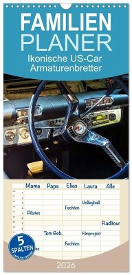 Cover Familienplaner 2026 - Ikonische US-Car Armaturenbretter mit 5 Spalten (Wandkalender, 21 x 45 cm) CALVENDO