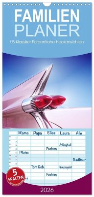 Familienplaner 2026 - US Klassiker Farbenfrohe Heckansichten mit 5 Spalten (Wandkalender, 21 x 45 cm) CALVENDO