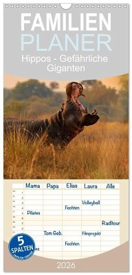 Cover Familienplaner 2026 - Hippos - Gefährliche Giganten mit 5 Spalten (Wandkalender, 21 x 45 cm) CALVENDO