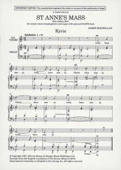 Cover St. Anne's Mass for unison chorus and organ (mixed chorus ad lib) score