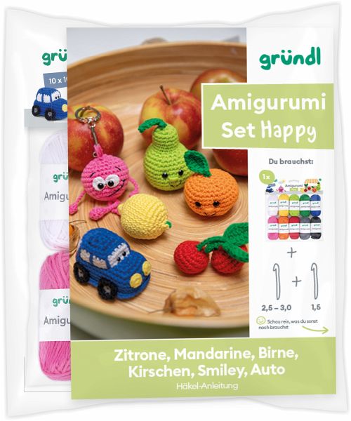 Gründl Amigurumi Häkel Set Happy: 10 Knäuel, Häkelnadel 2,5mm + 1,5mm, Anleitung Gründl Amigurumi Häkel Set Happy: 10 Knäuel, Häkelnadel 2,5mm + 1,5mm, Anleitung