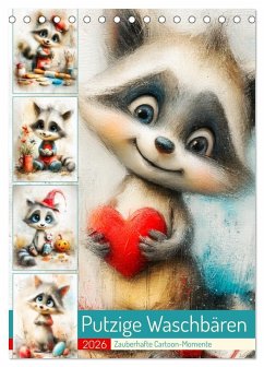 Putzige Waschbären. Zauberhafte Cartoon-Momente (Tischkalender 2026 DIN A5 hoch), CALVENDO Monatskalender