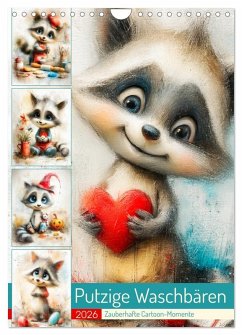 Putzige Waschbären. Zauberhafte Cartoon-Momente (Wandkalender 2026 DIN A4 hoch), CALVENDO Monatskalender