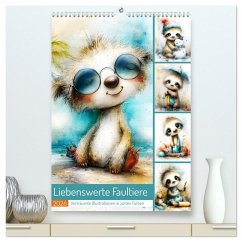 Liebenswerte Faultiere. Verträumte Illustrationen in zarten Farben (hochwertiger Premium Wandkalender 2026 DIN A2 hoch), Kunstdruck in Hochglanz