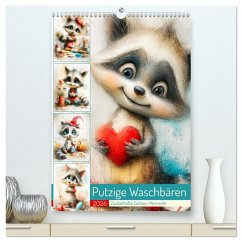 Putzige Waschbären. Zauberhafte Cartoon-Momente (hochwertiger Premium Wandkalender 2026 DIN A2 hoch), Kunstdruck in Hochglanz