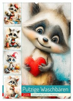 Putzige Waschbären. Zauberhafte Cartoon-Momente (Wandkalender 2026 DIN A2 hoch), CALVENDO Monatskalender