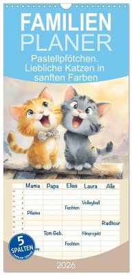 Familienplaner 2026 - Pastellpfötchen. Liebliche Katzen in sanften Farben mit 5 Spalten (Wandkalender, 21 x 45 cm) CALVENDO