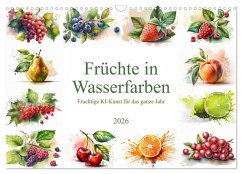 Früchte in Wasserfarben - Fruchtige KI-Kunst für das ganze Jahr (Wandkalender 2026 DIN A3 quer), CALVENDO Monatskalender