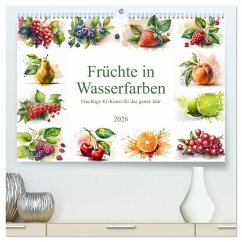 Früchte in Wasserfarben - Fruchtige KI-Kunst für das ganze Jahr (hochwertiger Premium Wandkalender 2026 DIN A2 quer), Kunstdruck in Hochglanz