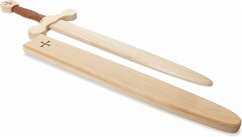 BestSaller 1012.9 - Templer-Schwert-Set mit Holzhülle, Birke, 64cm, Holz-Schwert, Griff mit brauner Kunstlederwickelung