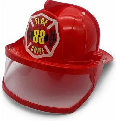 Cover BestSaller 1411 - Kinder-Feuerwehr-Helm mit Klappvisier, ROT + Sticker FIRE CHIEF, verstellbare Passform für Kopfumfang von 46-55 cm