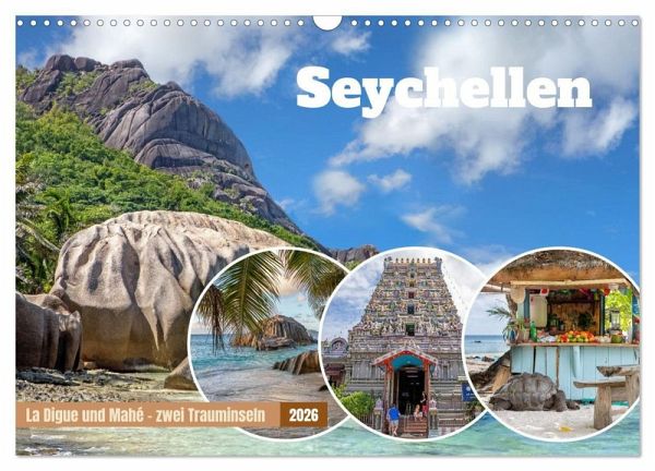 Seychellen: La Digue und Mahé - zwei Trauminseln (Wandkalender 2026 DIN A3 quer), CALVENDO Monatskalender
