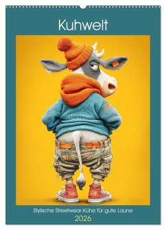 Kuhwelt. Stylische Streetwear-Kühe für gute Laune (Wandkalender 2026 DIN A2 hoch), CALVENDO Monatskalender