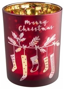 Cover Glas Windlicht D10H12,5cm Merry Christmas - rot