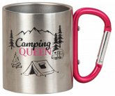Metallbecher mit pinkem Karabinerhenkel "Camping Q