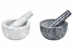 Moerser und Stoessel aus Marmor 2-er Set grau, schwar Moerser und Stoessel aus Marmor 2-er Set grau, schwar