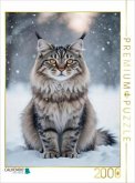 CALVENDO Puzzle Die Maine Coon Katze sitzt im Schnee und zeigt ihre faszinierende Anmut im winterlichen Licht.   2000 Te