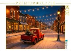 Cover CALVENDO Puzzle Weihnachten in Amerika - Magie im Lichterglanz. Ein roter Pickup, Schnee und festliche Straßenromantik  