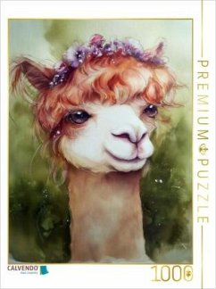 CALVENDO Puzzle Alpaka mit Frühlingsblumen   1000 Teile Lege-Größe 64x48cm Foto-Puzzle für glückliche Stunden