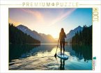 CALVENDO Puzzle Eine Frau beim SUP in einer stillen Landschaft mit Lichtstimmung   1000 Teile Lege-Größe 64x48cm Foto-Pu
