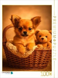 Cover CALVENDO Puzzle Chihuahua Diamonds - Frau Fuchs im Korb der Geborgenheit   1000 Teile Lege-Größe 64x48cm Foto-Puzzle für