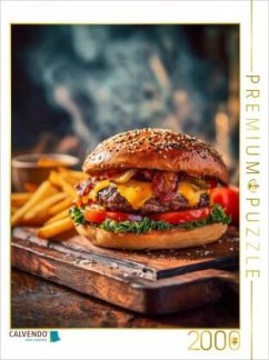 Cover CALVENDO Puzzle Burger, saftig, käsig & mit knusprigen Pommes   2000 Teile Lege-Größe 90x67cm Foto-Puzzle für glückliche