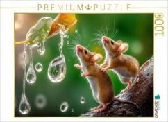 CALVENDO Puzzle Zwei Mäuse beim Regentropfen-Fangen-Spiel   1000 Teile Lege-Größe 64x48cm Foto-Puzzle für glückliche Stu