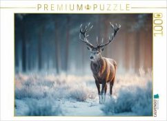 Cover CALVENDO Puzzle Hirsch im Winterwald - Rotwild im frostigen Morgenlicht   1000 Teile Lege-Größe 64x48cm Foto-Puzzle für