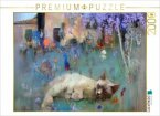 CALVENDO Puzzle Schlummernde Katze im Garten   2000 Teile Lege-Größe 90x67cm Foto-Puzzle für glückliche Stunden