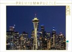 CALVENDO Puzzle Atemberaubende Panorama Skyline von Seattle zur blauen Stunde   1000 Teile Lege-Größe 64x48cm Foto-Puzzl