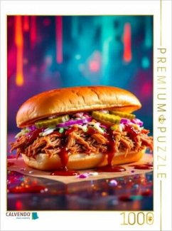 Cover CALVENDO Puzzle Pulled Pork Burger im Farbfeuer   1000 Teile Lege-Größe 64x48cm Foto-Puzzle für glückliche Stunden