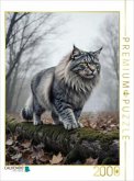 CALVENDO Puzzle Die Maine Coon Katze schreitet durch den herbstlichen Wald und zeigt ihre kraftvolle Präsenz.   2000 Tei