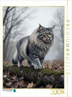 CALVENDO Puzzle Die Maine Coon Katze schreitet durch den herbstlichen Wald und zeigt ihre kraftvolle Präsenz.   2000 Tei
