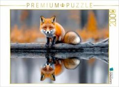 CALVENDO Puzzle Ein neugieriger Fuchs auf einem treibenden Baumstamm, umgeben von stillem Wasser   2000 Teile Lege-Größe