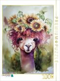 CALVENDO Puzzle Alpaka mit Sonnenblumen   1000 Teile Lege-Größe 64x48cm Foto-Puzzle für glückliche Stunden