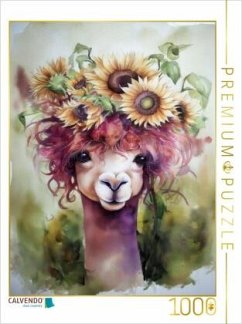 Cover CALVENDO Puzzle Alpaka mit Sonnenblumen   1000 Teile Lege-Größe 64x48cm Foto-Puzzle für glückliche Stunden