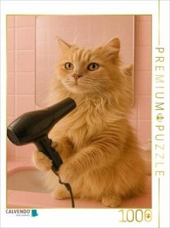 CALVENDO Puzzle Katze am Frisieren und Fönen   1000 Teile Lege-Größe 64x48cm Foto-Puzzle für glückliche Stunden