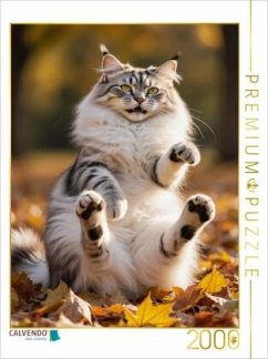 CALVENDO Puzzle Eine Maine Coon Katze spielt im Herbstlaub und zeigt ihre verspielte Seite voller Lebensfreude   2000 Te