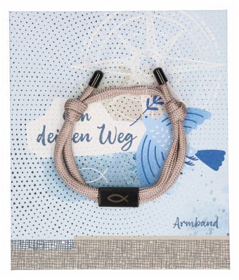 Beiges Textil-Armband mit schwarzem Fisch-Anhänger: Geh deinen Weg