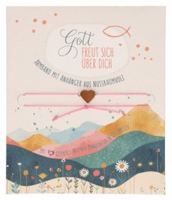 Cover Textil-Armband mit Herz aus Nussholz: Gott freut sich über dich