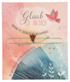 Cover Textil-Armband in hellgrün mit Engel-Anhänger aus Nussbaumholz: Glaub an dich