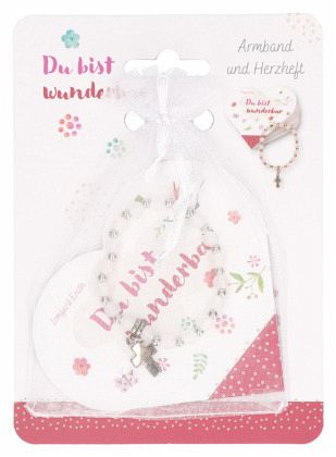 Stretch-Armband mit Kreuz und rosa Perlen: Du bist wunderbar, m. 1 Buch, m. 1 Beilage
