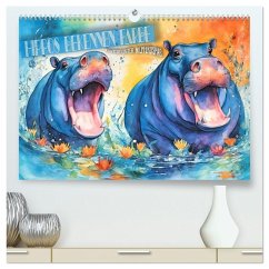 Hippos bekennen Farbe - kunterbunter Nilpferdspaß (hochwertiger Premium Wandkalender 2026 DIN A2 quer), Kunstdruck in Hochglanz